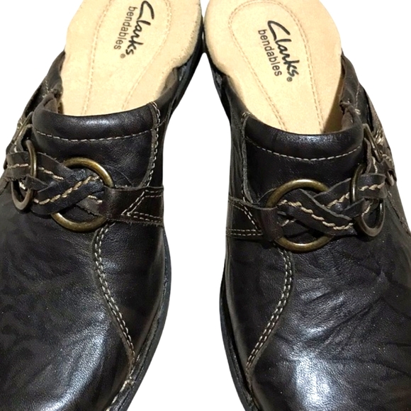 Clarks Bendables Dark Brown Leather Clogs Shoes - Picture 7 of 7